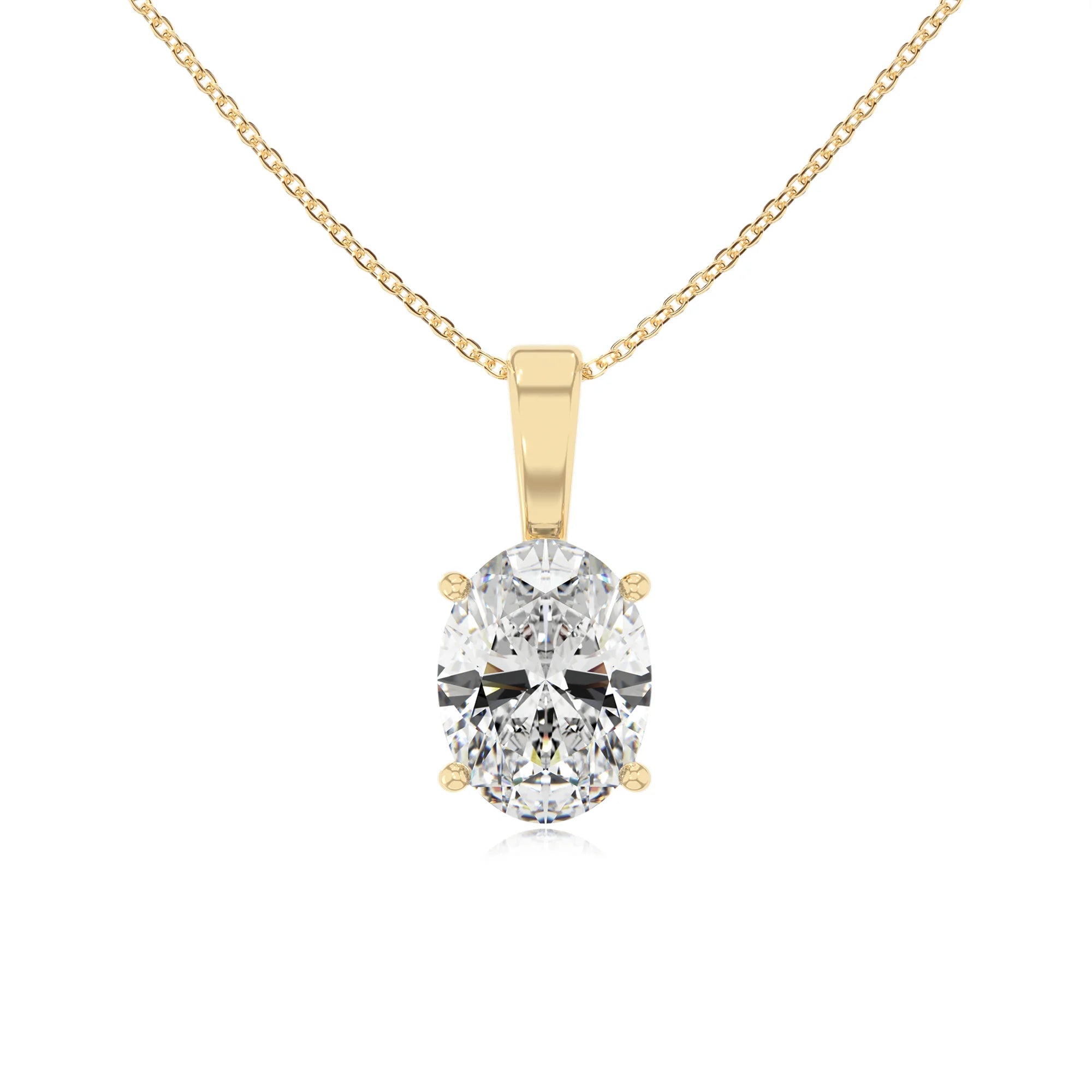 lab grown moissanite oval solitaire necklaces in yellow gold 