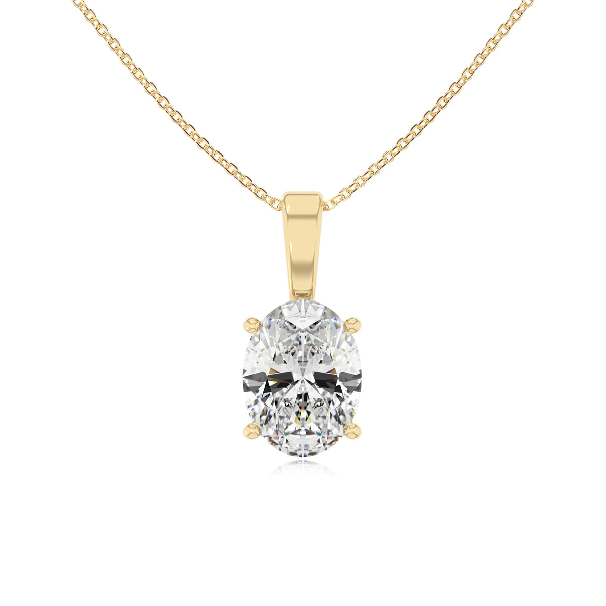 lab grown moissanite oval solitaire necklaces in yellow gold 