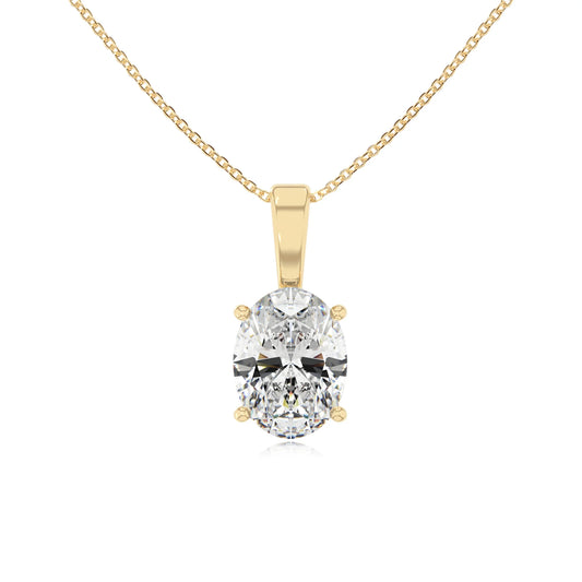 lab grown moissanite oval solitaire necklaces in yellow gold 