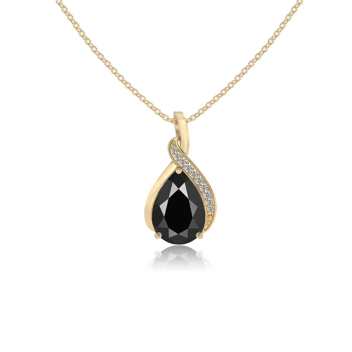 natural black-onyx pear solitaire necklaces in yellow gold 