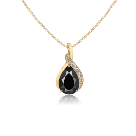 natural black-onyx pear solitaire necklaces in yellow gold 