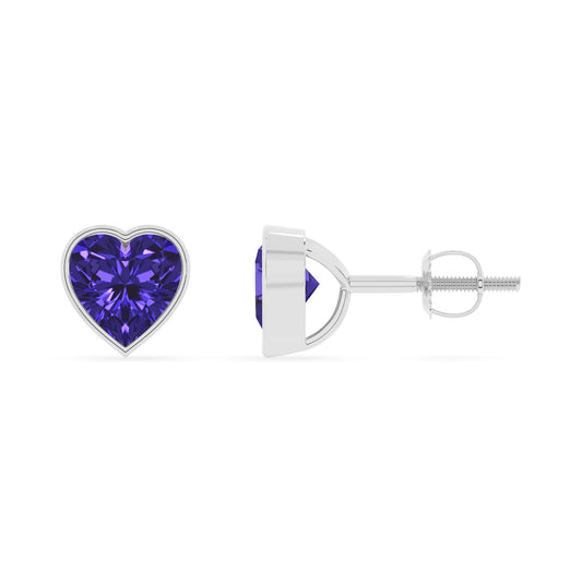 lab grown tanzanite heart stud earrings in platinum 