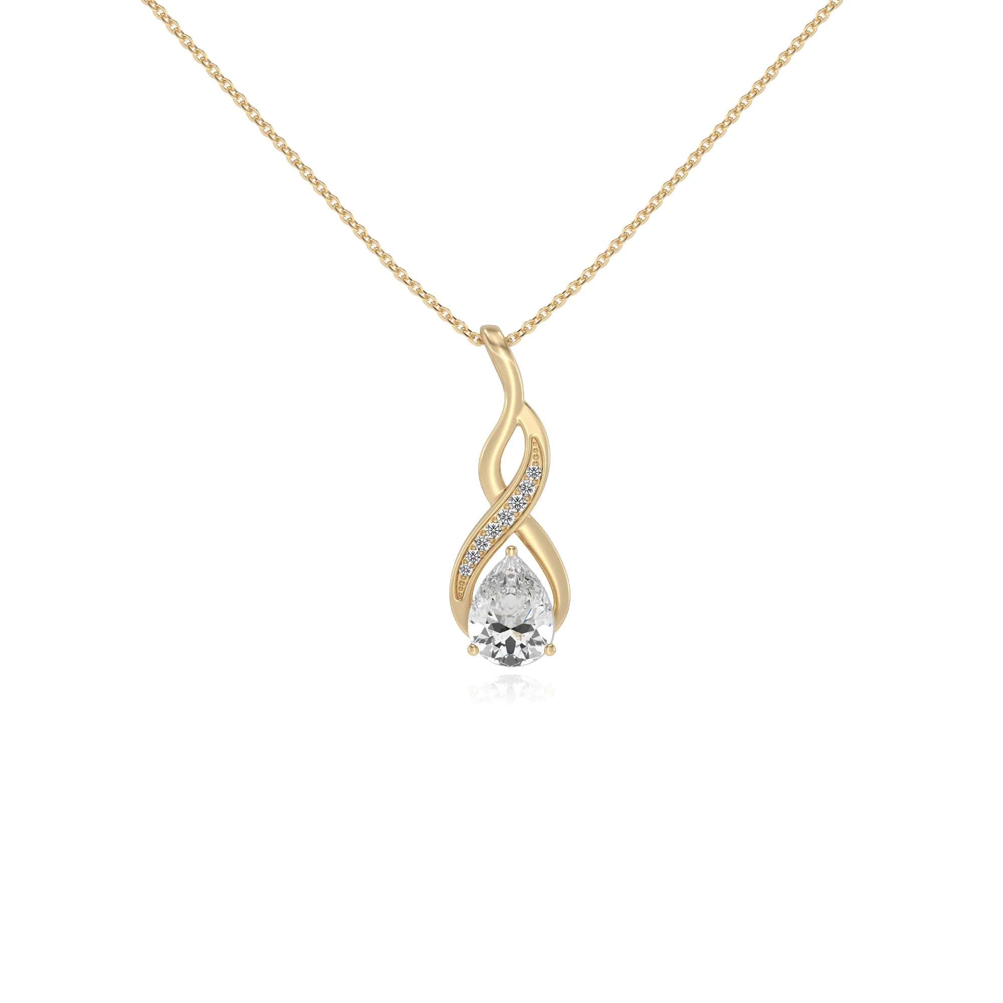 lab grown moissanite pear solitaire necklaces in yellow gold 
