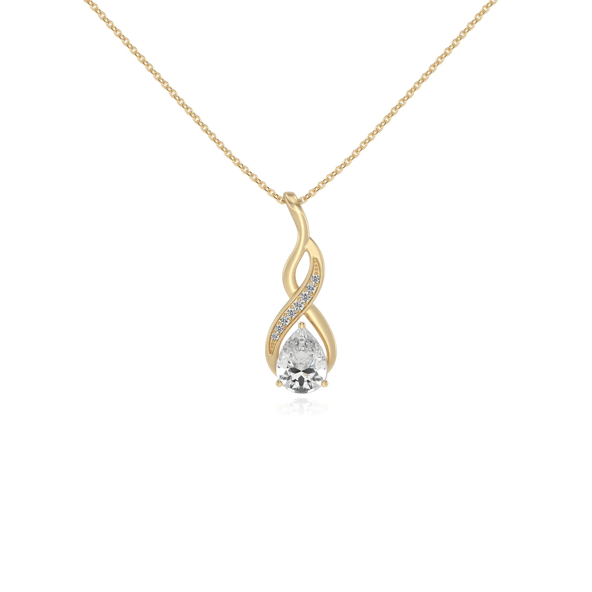lab grown moissanite pear solitaire necklaces in yellow gold 