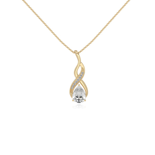 lab grown moissanite pear solitaire necklaces in yellow gold 