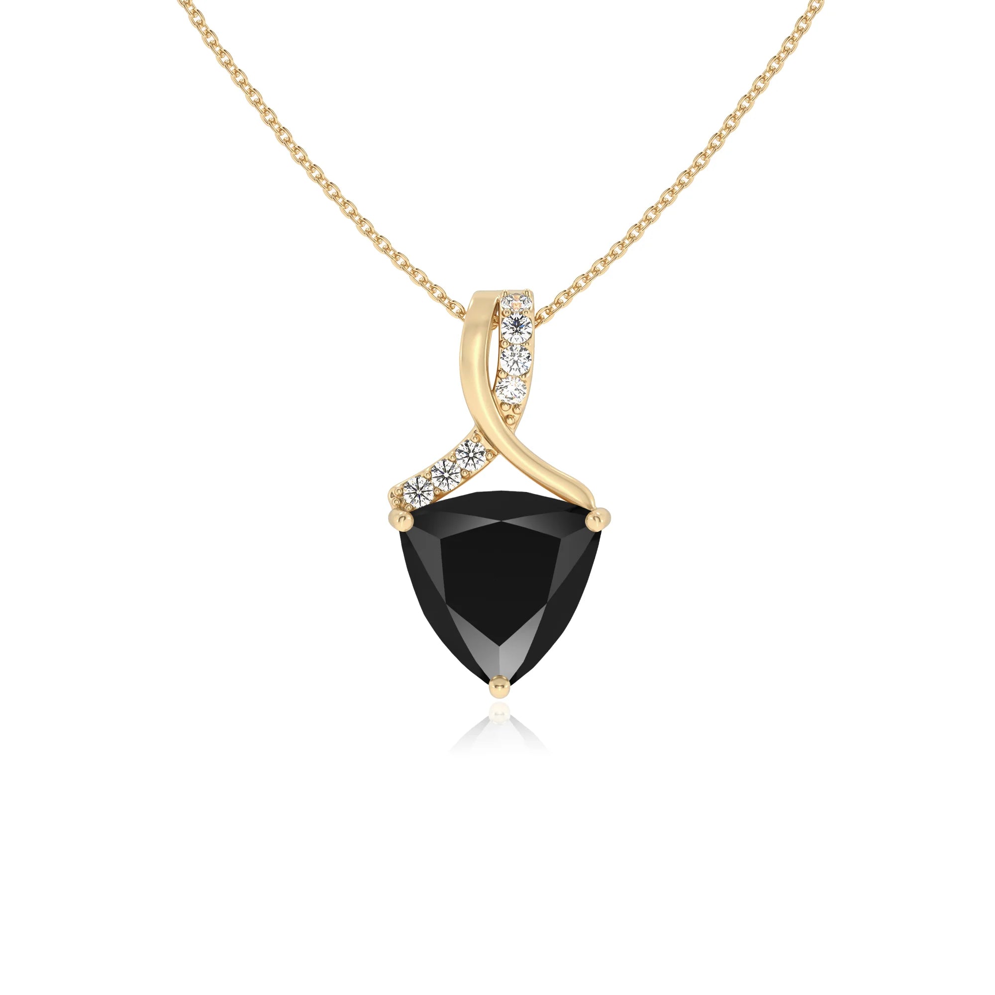 natural black-onyx trillion solitaire necklaces in yellow gold 