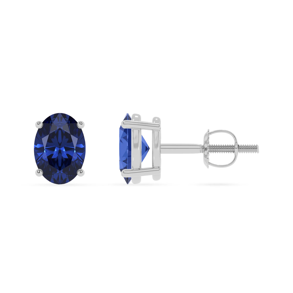 lab grown blue sapphire oval stud earrings in sterling silver 