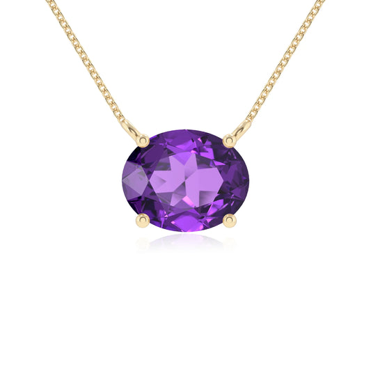 lab grown amethyst oval solitaire necklaces in yellow gold 