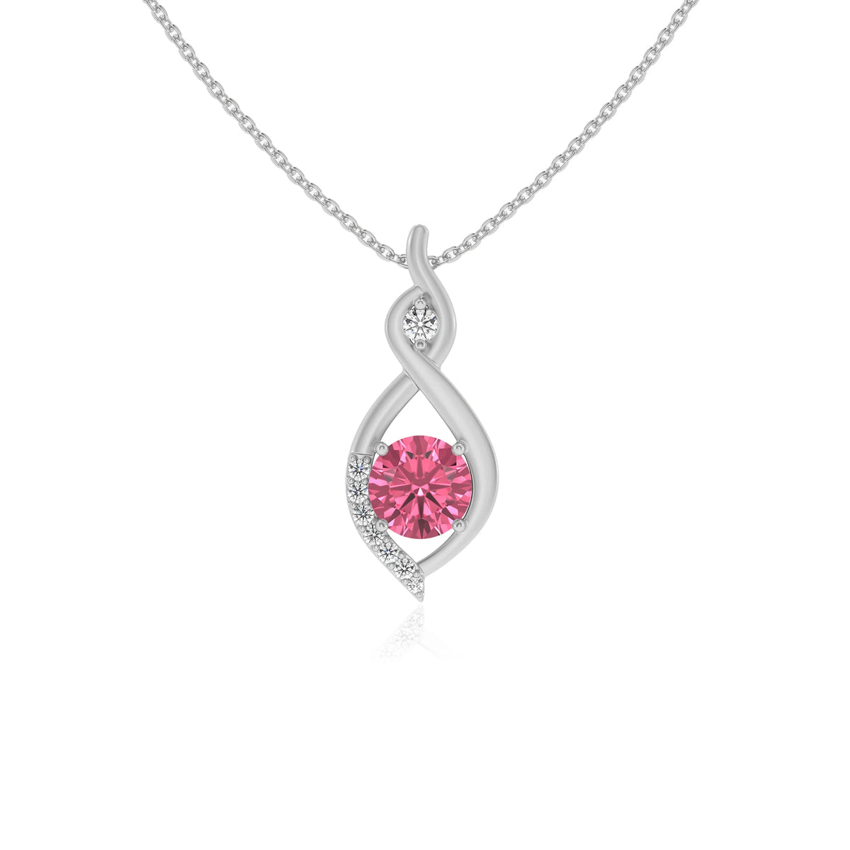 lab grown pink-tourmaline round solitaire necklaces in sterling silver 