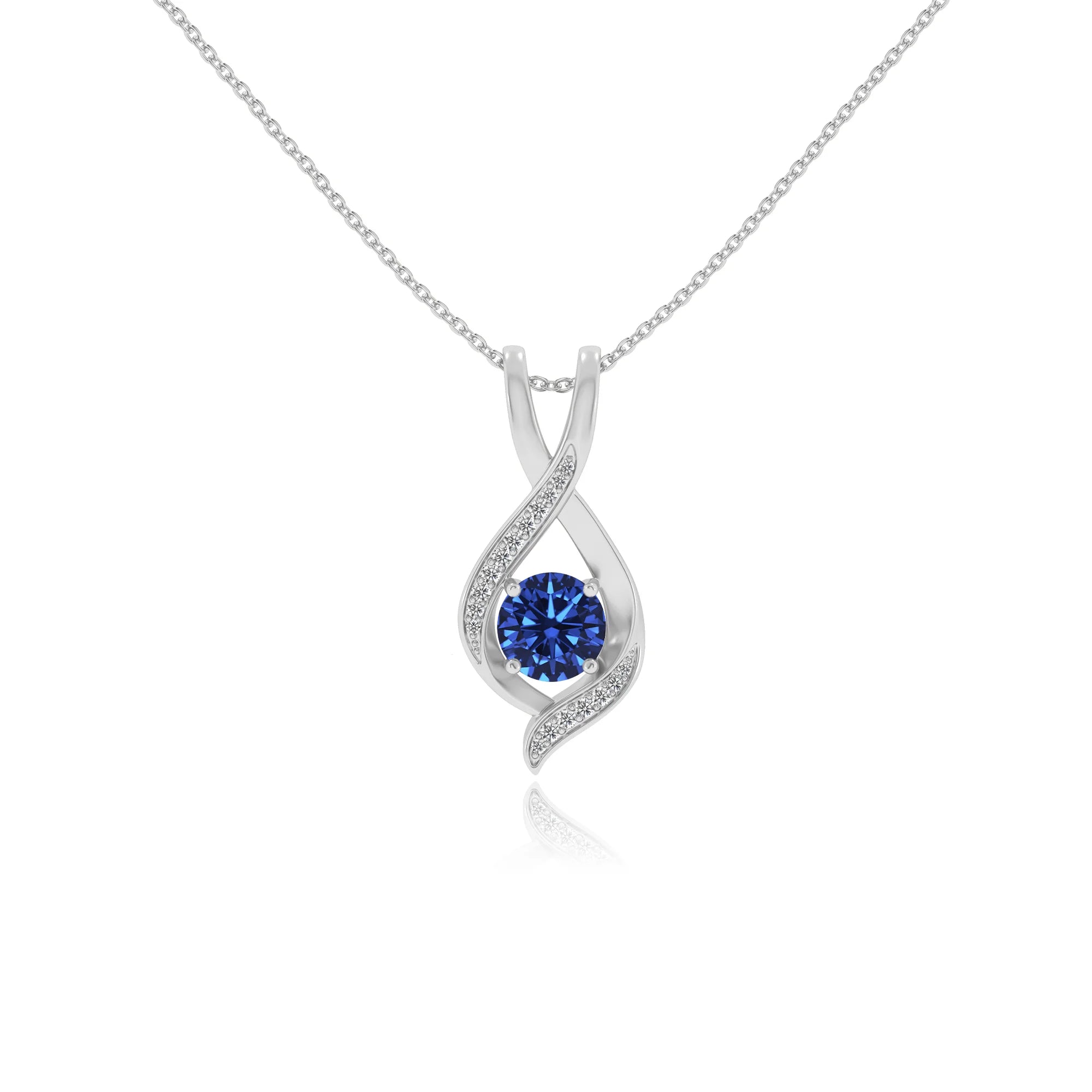 lab grown blue-sapphire round solitaire necklaces in sterling silver 