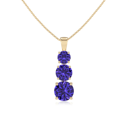 lab grown tanzanite round bar v-bale necklaces in yellow gold 