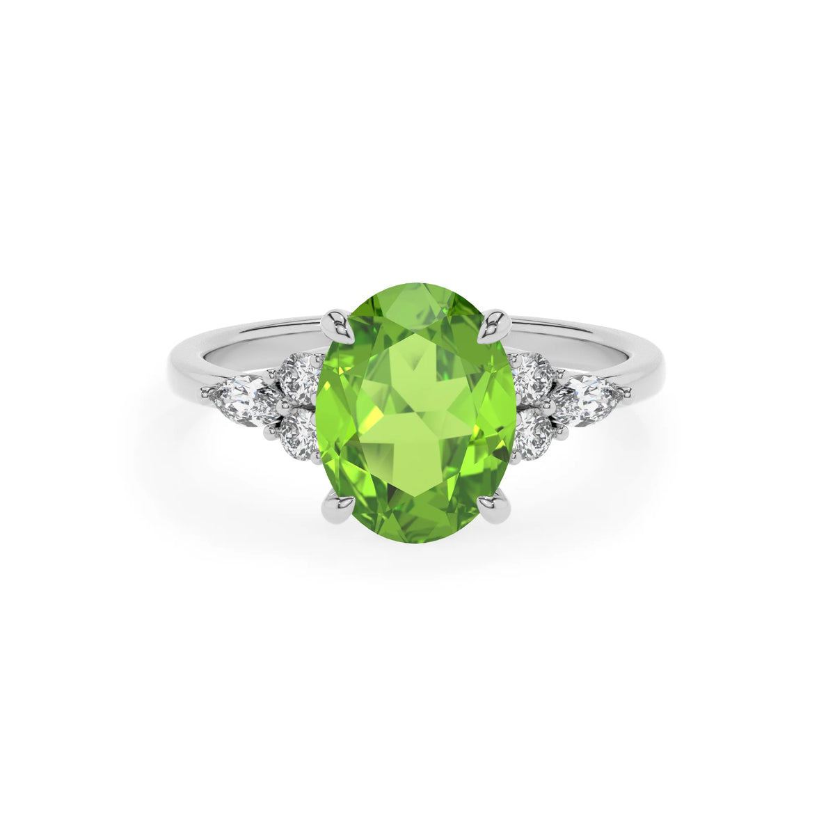 natural peridot oval solitaire rings in white gold 
