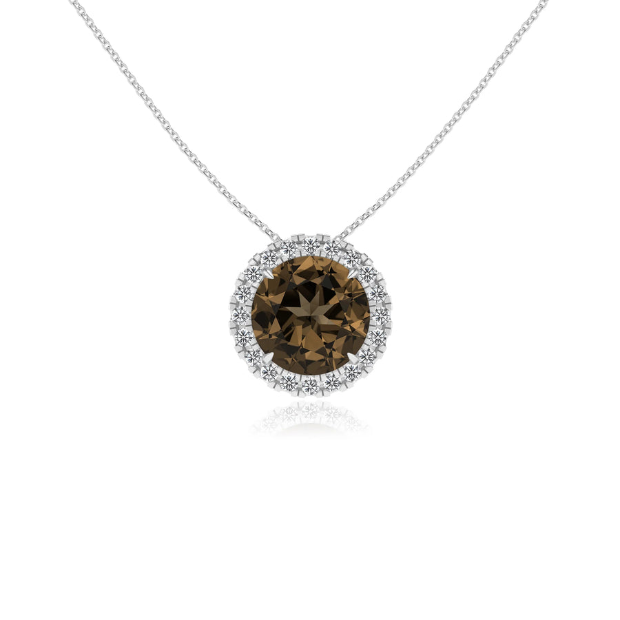 natural smoky quartz round solitaire necklaces in white gold 