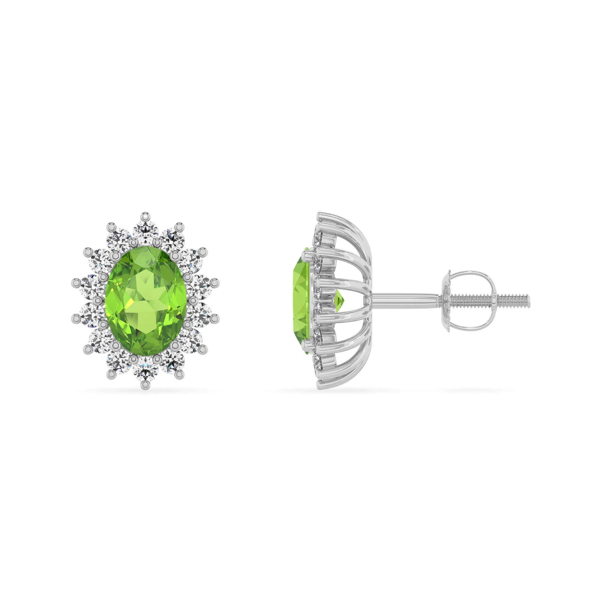 natural peridot oval stud earrings in white gold 
