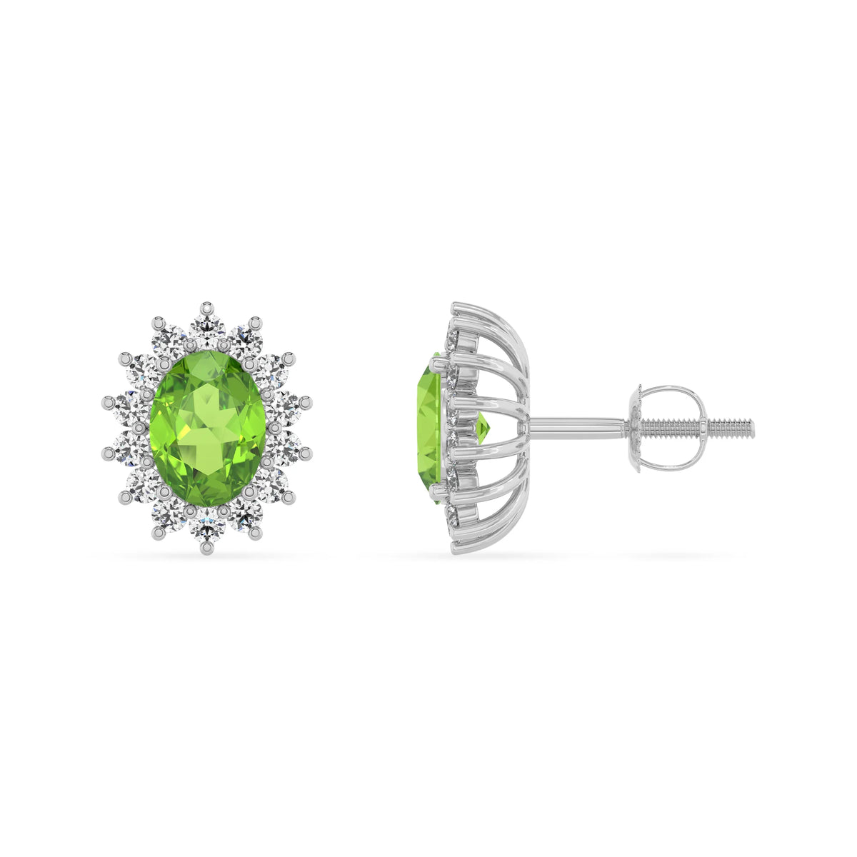 natural peridot oval stud earrings in white gold 