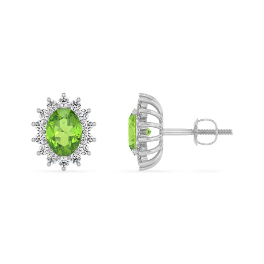 natural peridot oval stud earrings in white gold 