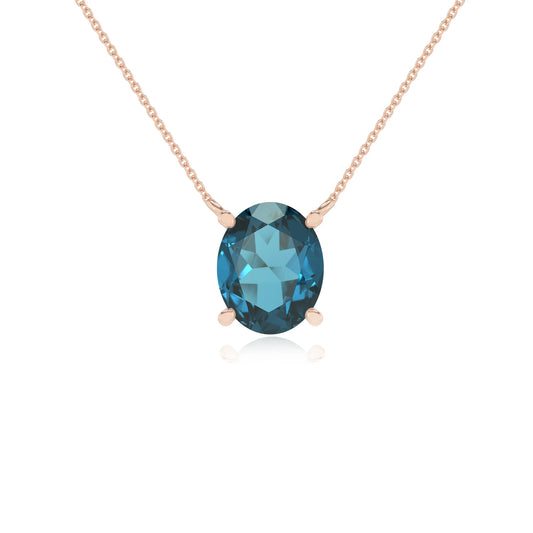 natural london-blue-topaz oval solitaire necklaces in rose gold 