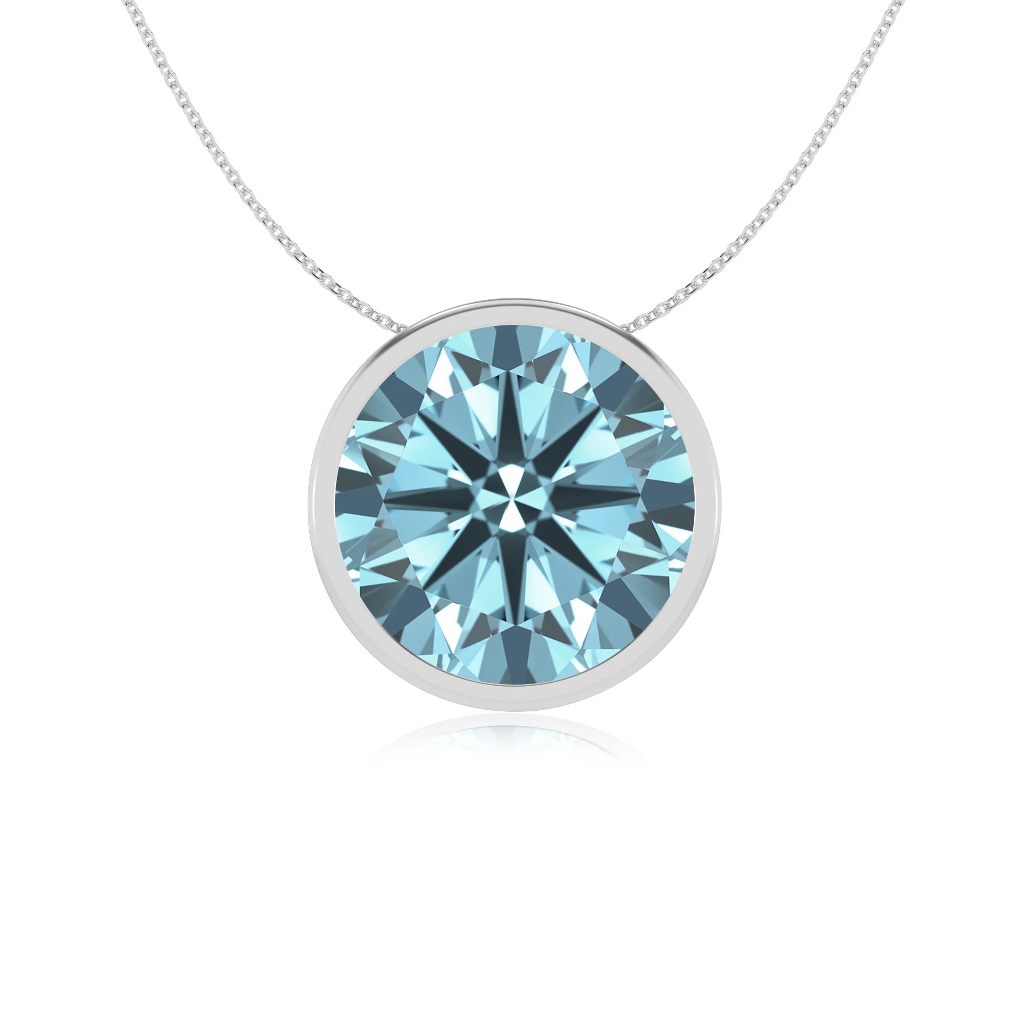 lab grown aquamarine round solitaire necklaces in platinum 