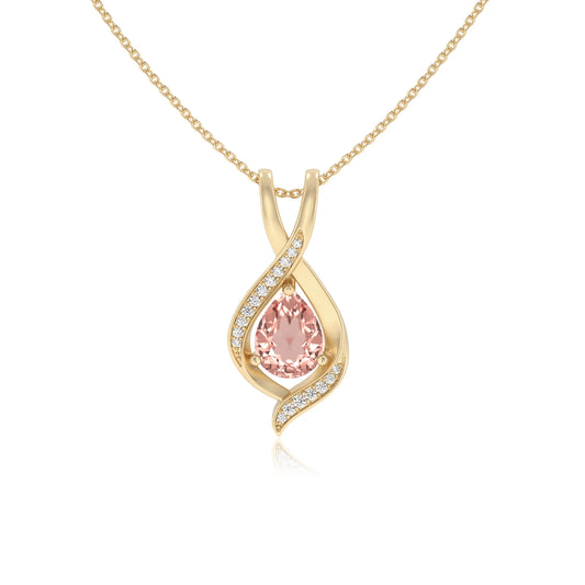 lab grown morganite pear solitaire necklaces in yellow gold 
