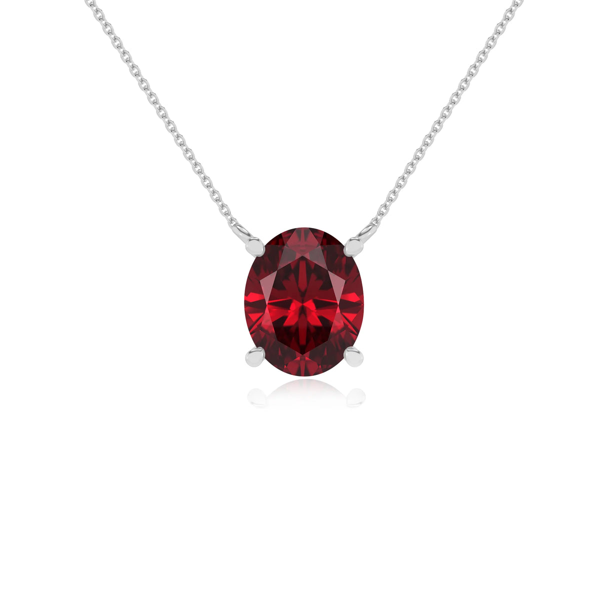 lab grown ruby oval solitaire necklaces in platinum 