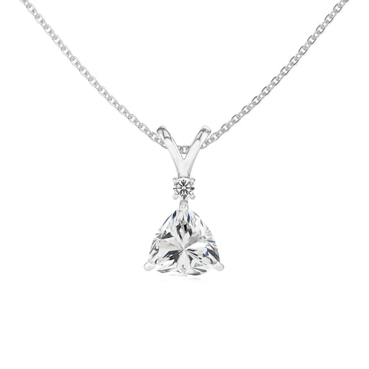lab grown moissanite trillion solitaire v-bale necklaces in white gold 