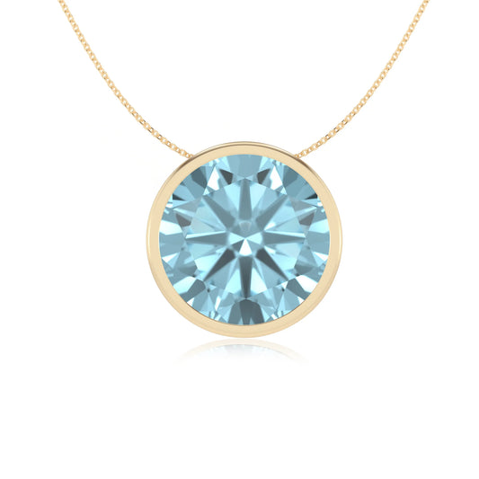lab grown aquamarine round solitaire necklaces in yellow gold 