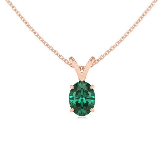 lab grown emerald oval solitaire v-bale necklaces in rose gold 