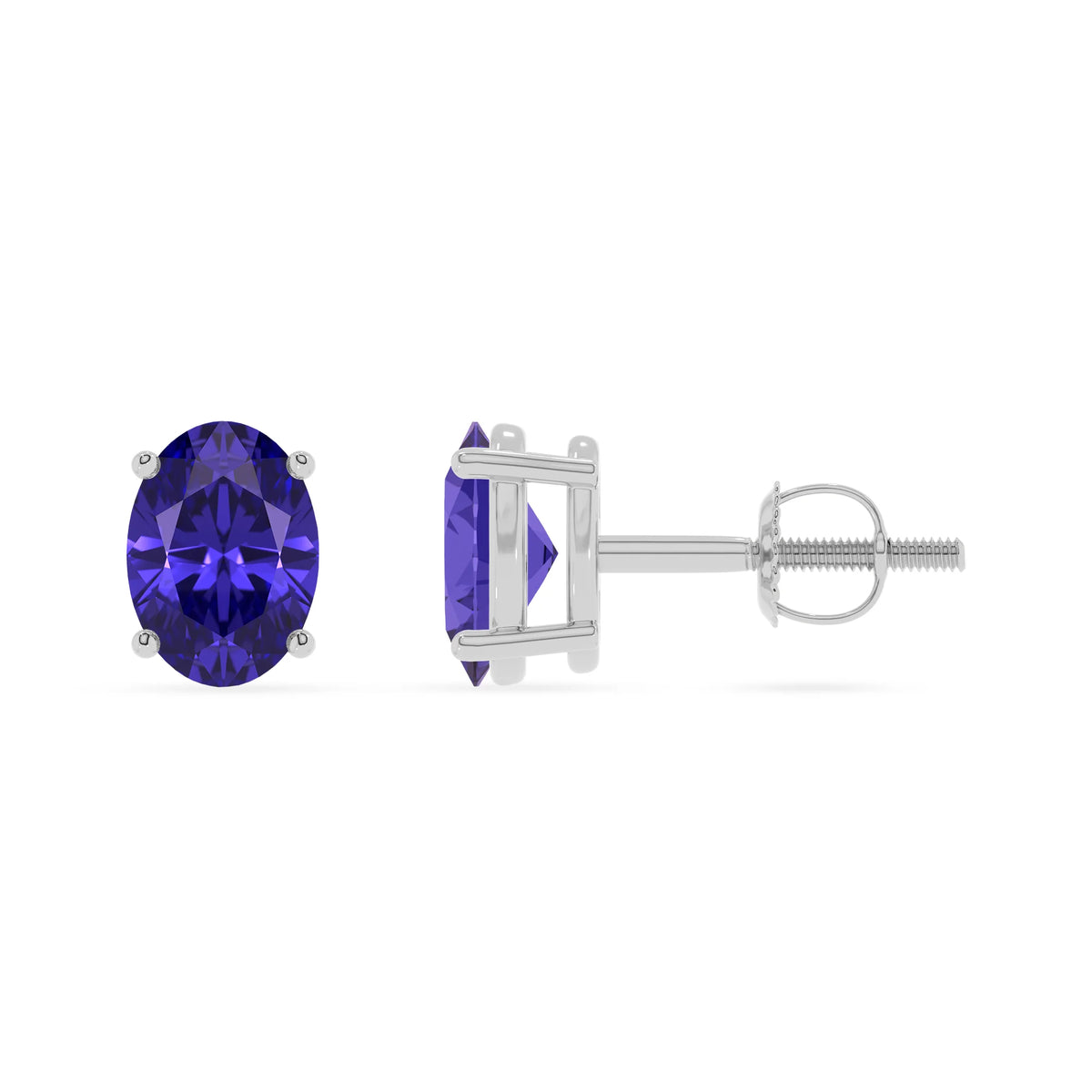 lab grown tanzanite oval stud earrings in platinum 