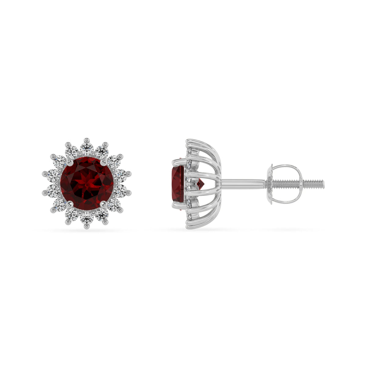 natural garnet round stud earrings in sterling silver 