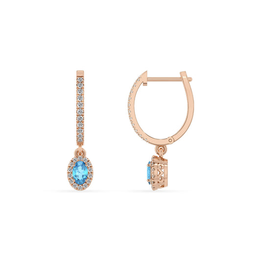 natural swiss blue topaz oval drop earrings in rose gold 
