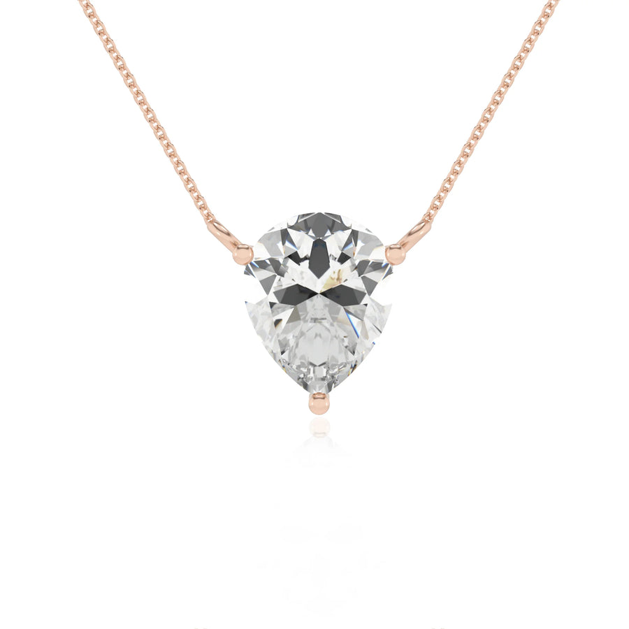 lab grown moissanite pear solitaire necklaces in rose gold 
