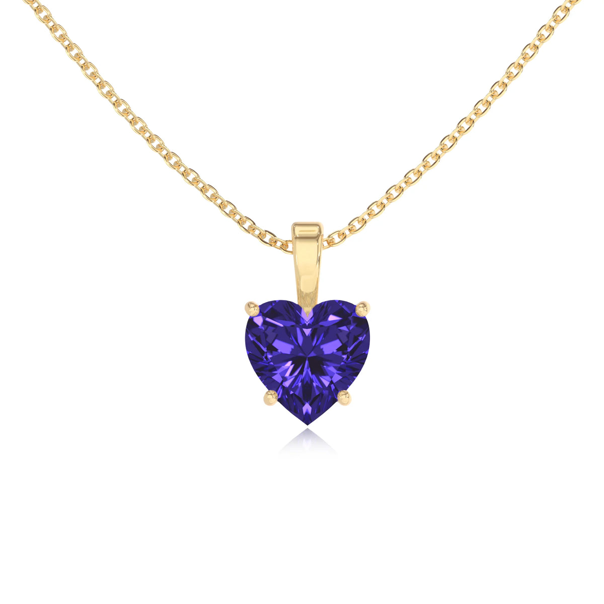 lab grown tanzanite heart solitaire necklaces in yellow gold 