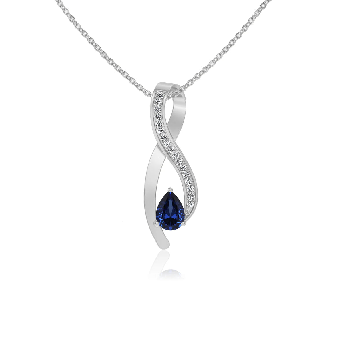 lab grown blue-sapphire pear solitaire necklaces in white gold 