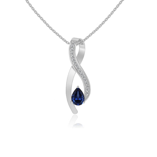 lab grown blue-sapphire pear solitaire necklaces in white gold 