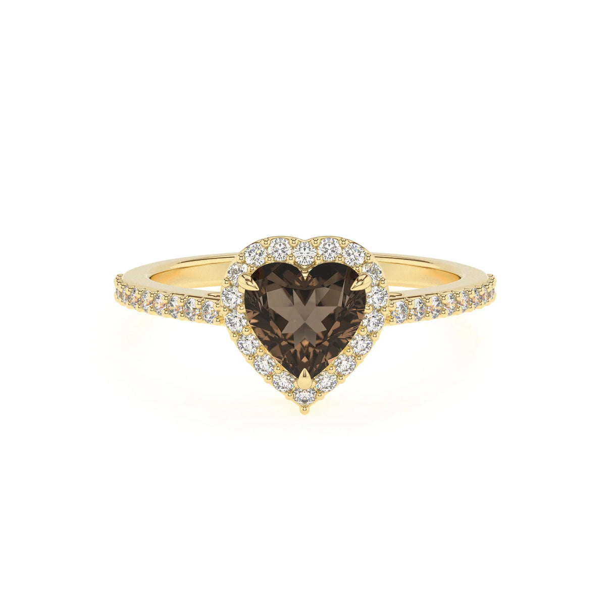 natural smoky-quartz heart solitaire rings in yellow gold 