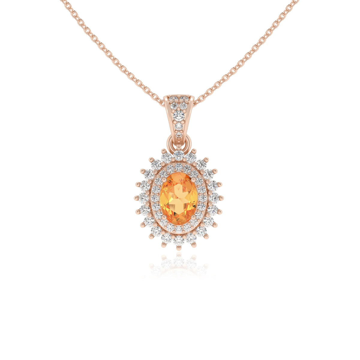 lab grown citrine oval halo necklaces in rose gold 