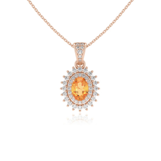 lab grown citrine oval halo necklaces in rose gold 
