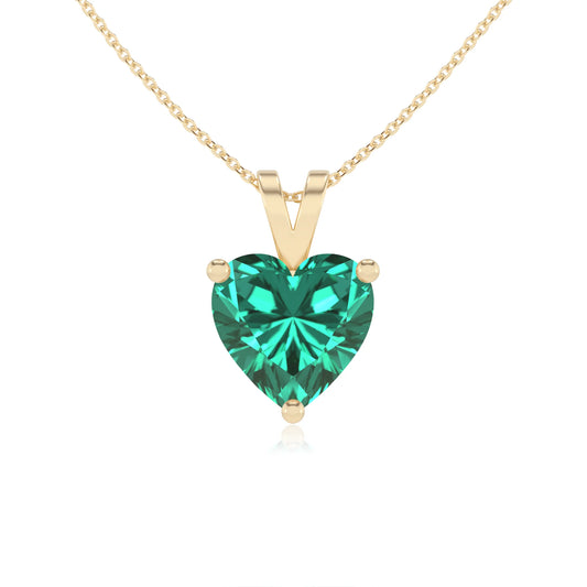 lab grown emerald heart solitaire v-bale necklaces in yellow gold 