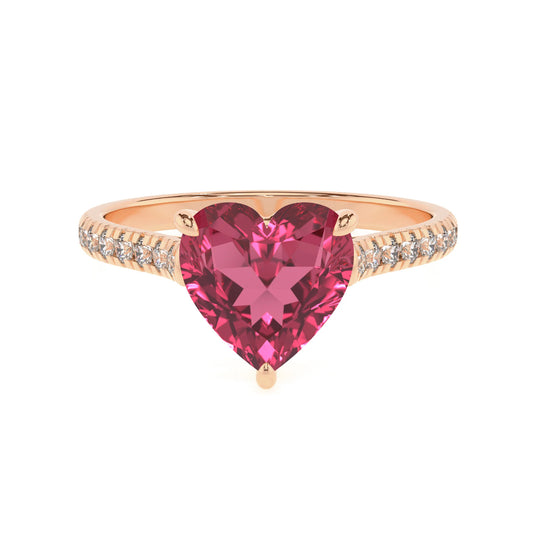 lab grown pink-tourmaline heart half eternity solitaire engagement rings in rose gold 