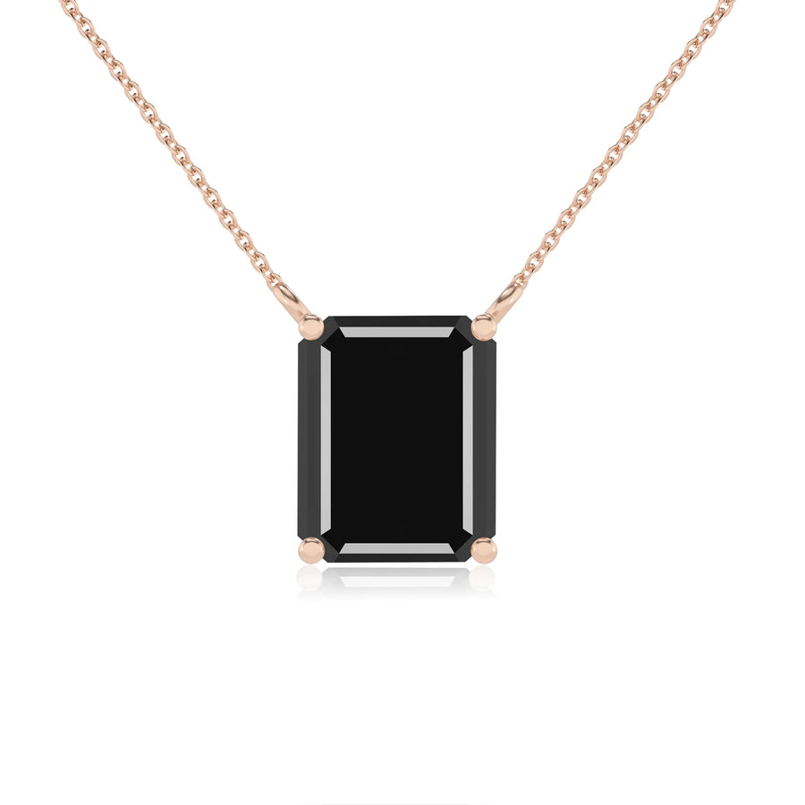 natural black-onyx emerald cut solitaire necklaces in rose gold 
