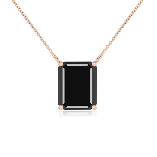 natural black-onyx emerald cut solitaire necklaces in rose gold 