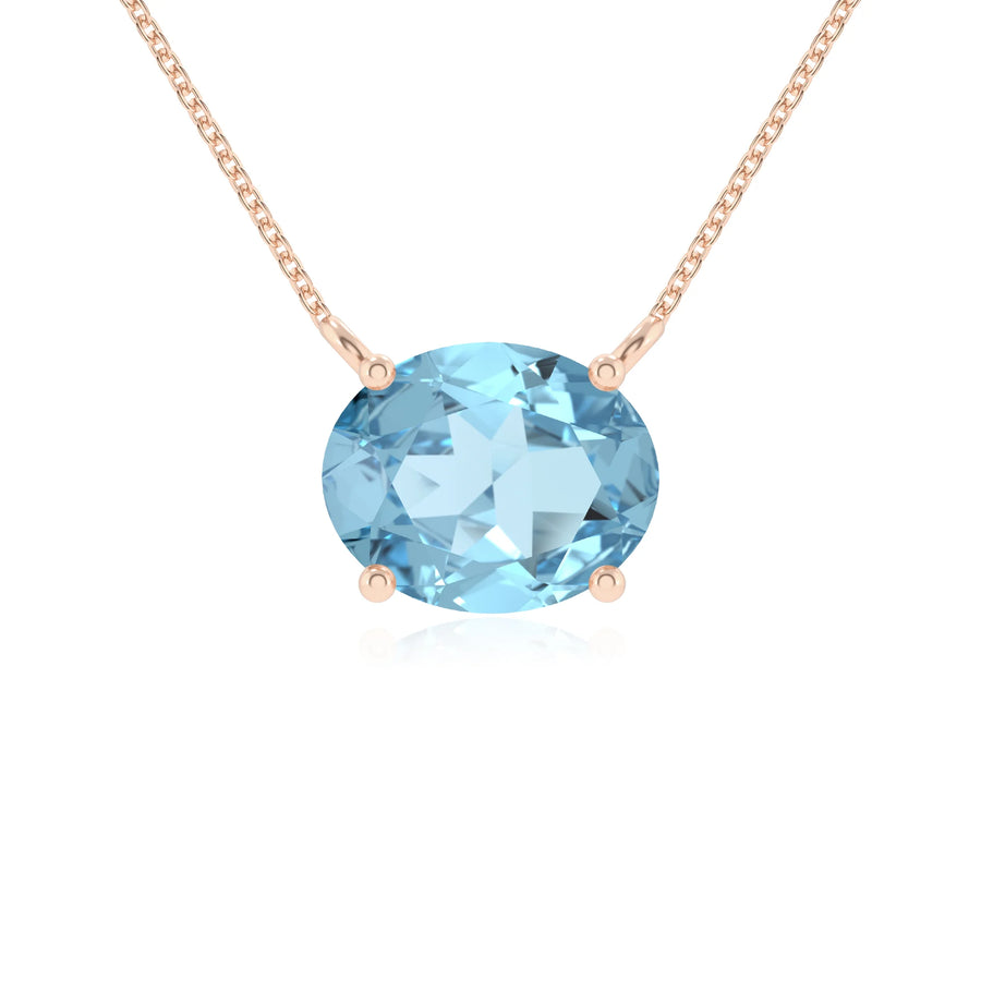lab grown aquamarine oval solitaire necklaces in rose gold 