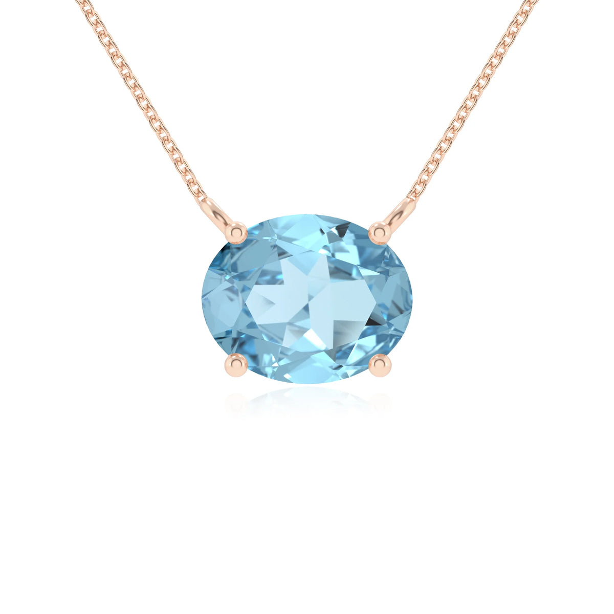 lab grown aquamarine oval solitaire necklaces in rose gold 