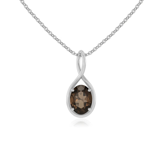 natural smoky-quartz oval solitaire necklaces in white gold 