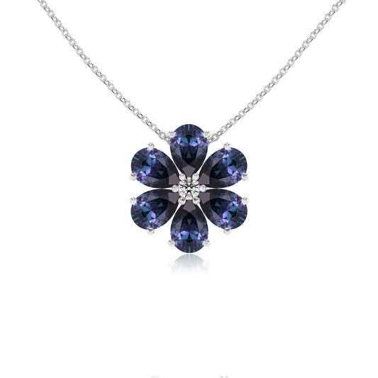 lab grown alexandrite pear solitaire necklaces in white gold 