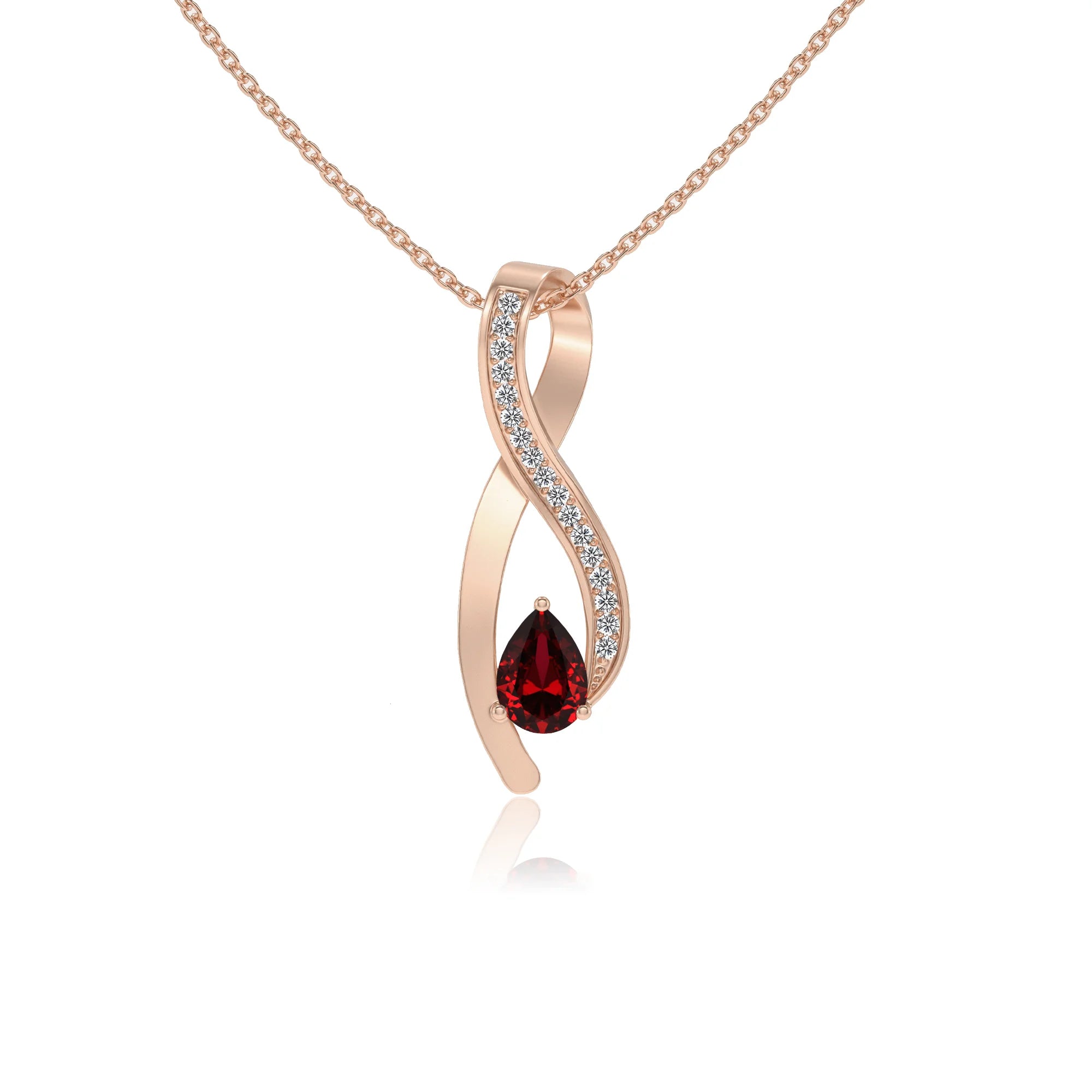 lab grown ruby pear solitaire necklaces in rose gold 