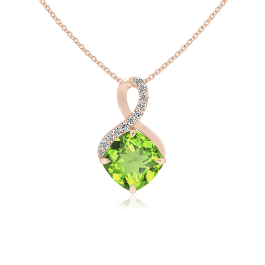 natural peridot cushion infinity necklaces in rose gold 