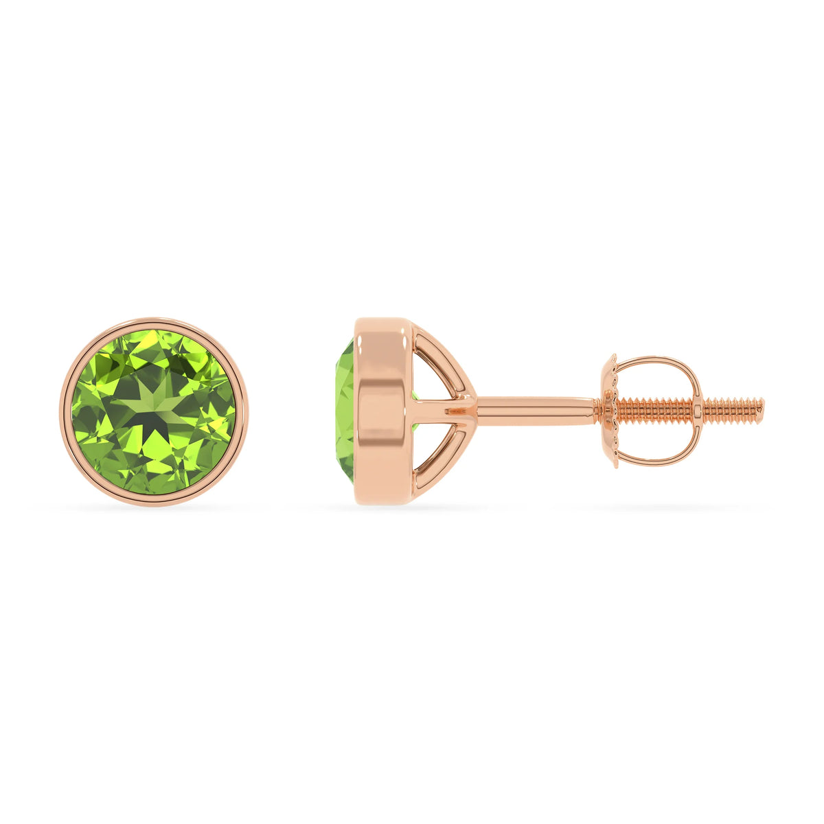 natural peridot round stud earrings in rose gold 