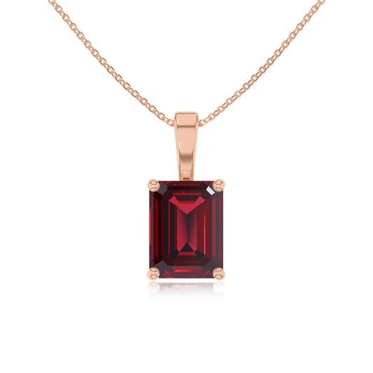 lab grown ruby emerald cut solitaire necklaces in rose gold 