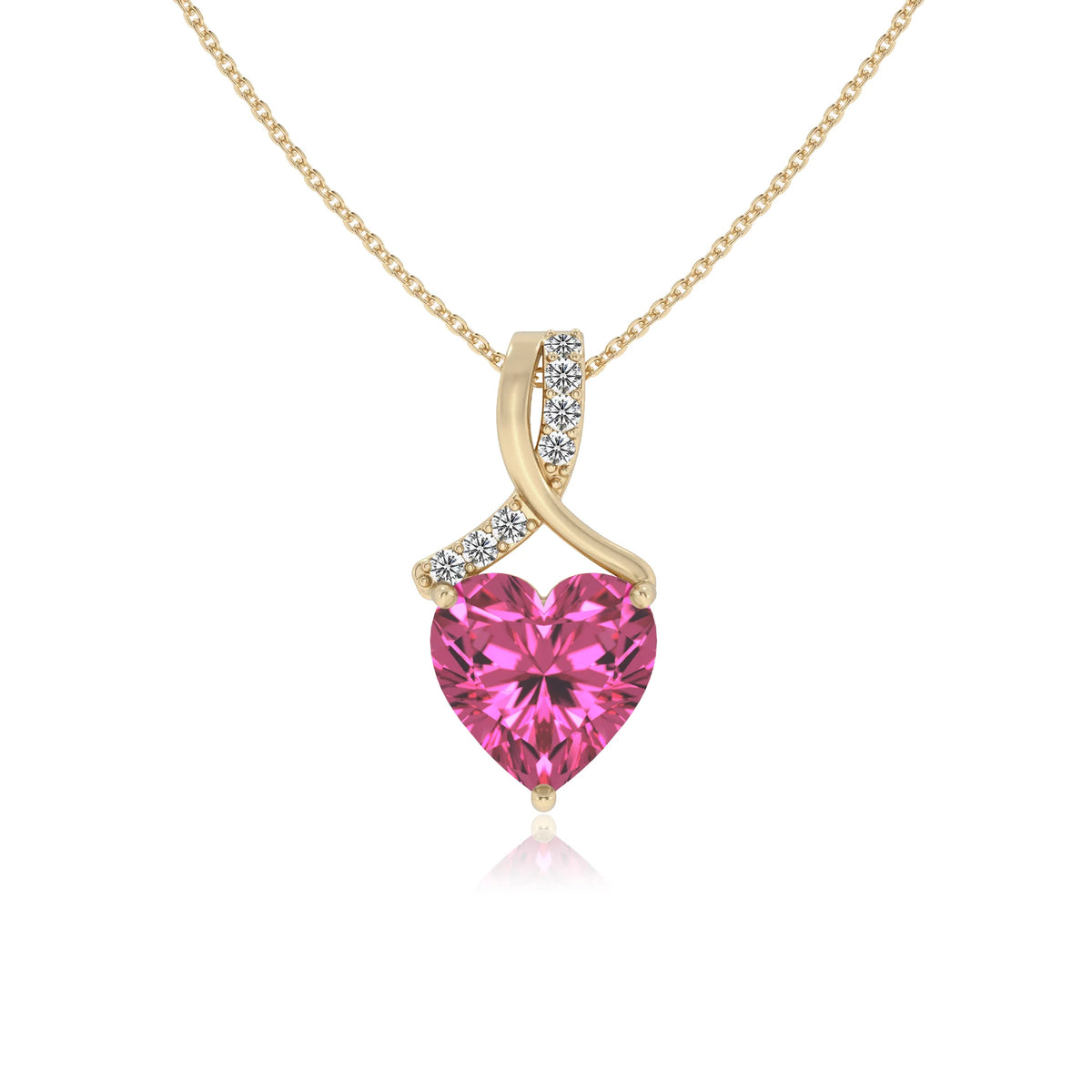 lab grown pink-sapphire heart solitaire necklaces in yellow gold 